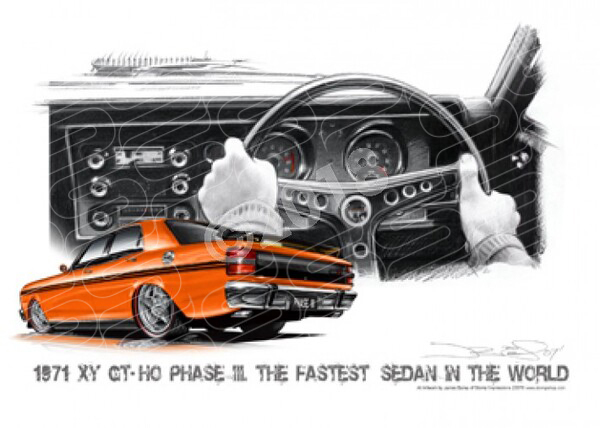 FORD XY GT FALCON DASH RAW ORANGE BLACK STRIPES A2 FRAMED PRINT (FS019)