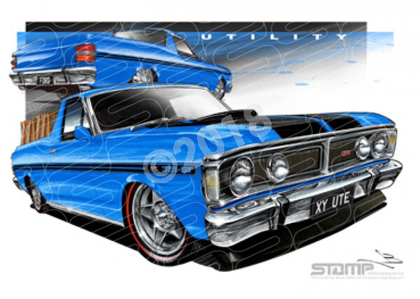 Ute XY UTE XY FALCON UTE ELECTRIC BLUE A2 FRAMED PRINT (FT082L)