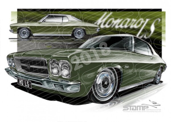 HOLDEN HQ LS MONARO OLIVE GREEN A2 FRAMED PRINT (HC241)