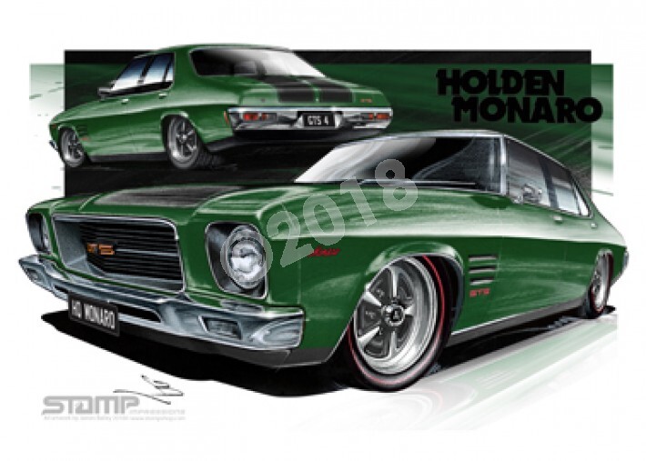 HOLDEN MONARO HQ GTS4 BALMORAL GREEN A2 FRAMED PRINT (HC258C)