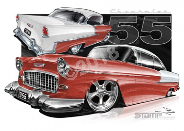 Classic 55 CHEVY COPPER MAROON/IVORY A2 FRAMED PRINT (C002G)