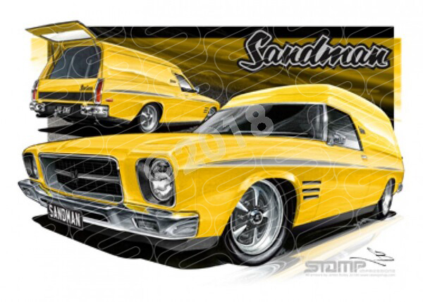 HOLDEN SANDMAN HQ PANEL VAN CHROME YELLOW A2 FRAMED PRINT (HC401)