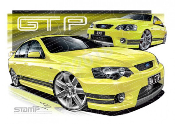 FPV BA GT BA GT-P CITRIC ACID BLACK STRIPES A2 FRAMED PRINT (FV010E)