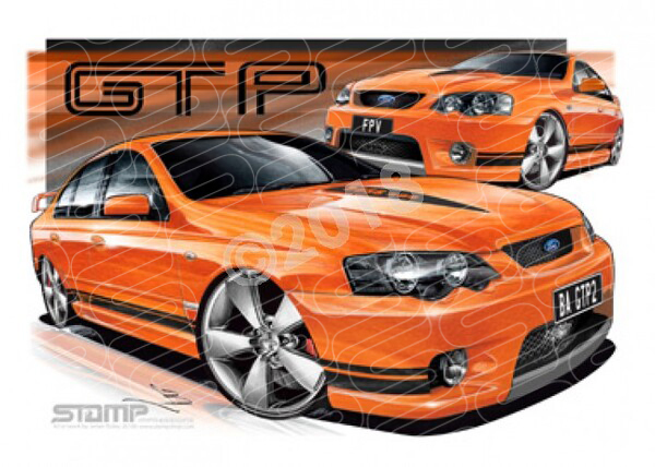 FPV BA MKII GT-P BLOOD ORANGE BLACK STRIPES A2 FRAMED PRINT (FV020C)