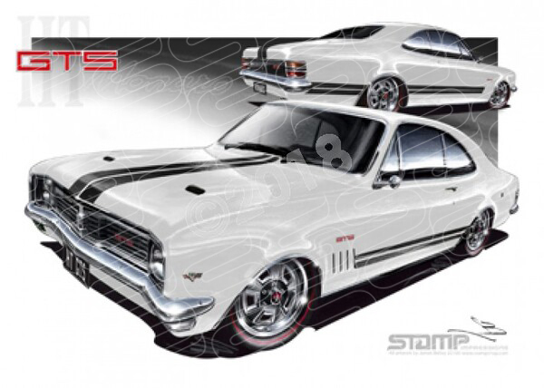 HOLDEN HT GTS MONARO KASHMIR WHITE A2 FRAMED PRINT (HC69)