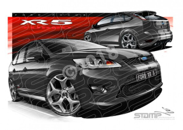 Imports Ford FORD FOCUS XR5 TURBO BLACK SILVER STRIPES A2 FRAMED PRINT (FT284)