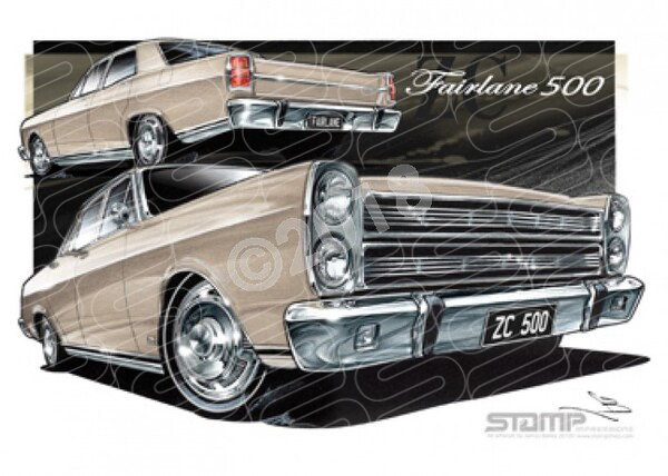 FAIRLANE 500 1969 ZC FORD 500 FAIRLANE CANDY IMPERIAL LUSTRE BRONZE A2 FRAMED PRINT (FT200J)