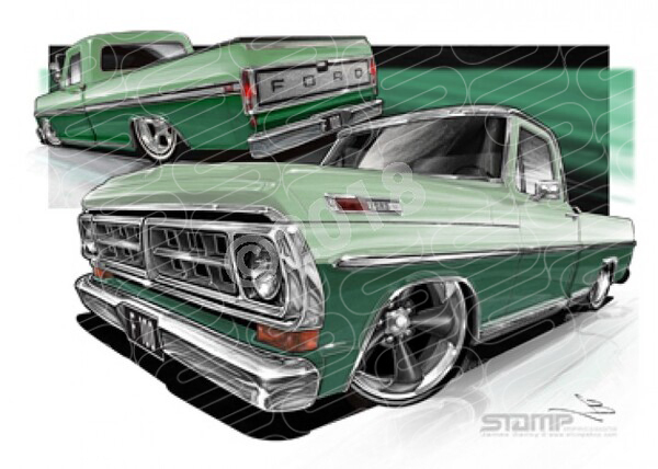 FORD 1970 F100 LIGHT GREEN OVER GREEN A2 FRAMED PRINT (FT507)