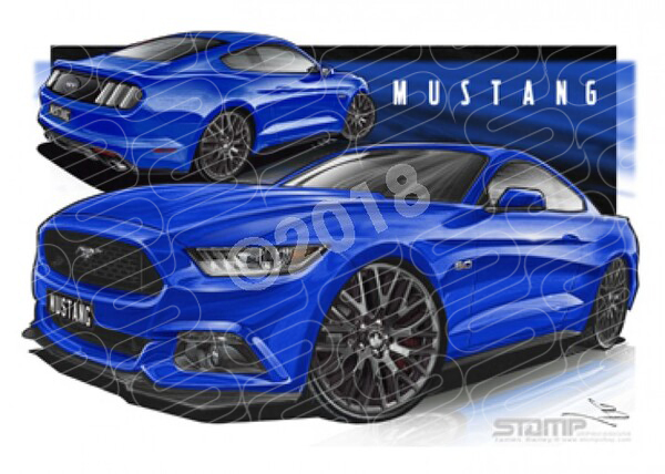 Mustang 2016 GT IMPACT BLUE A2 FRAMED PRINT (FT355)