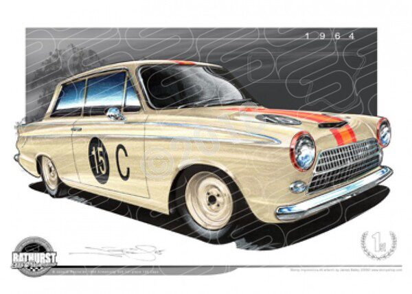 Bathurst Legends 1964 CORTINA BOB JANE / GEORGE REYNOLDS A2 FRAMED PRINT (B002)