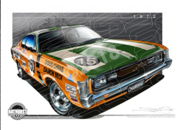 Bathurst Legends 1971 VALIANT E49 R/T CHARGER CHIVAS / BECK A2 FRAMED PRINT (B031)