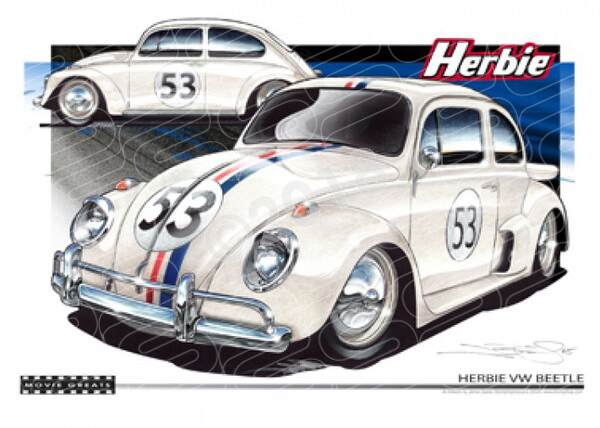 HERBIE VOLKSWAGEN BUG A2 FRAMED PRINT (M005)