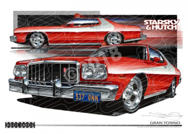 STARSKY AND HUTCH FORD TORINO A2 FRAMED PRINT (M004)