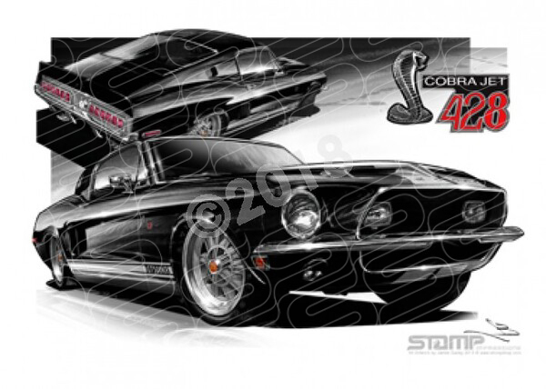Mustang 1968 FORD SHELBY GT 500KR FASTBACK BLACK A2 FRAMED PRINT (FT009)