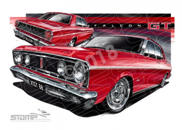 FORD XT GT FALCON CANDYAPPLE WHITE STRIPE A2 FRAMED PRINT (FT065)