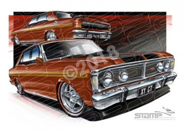 FORD XY GT FALCON BRONZE WINE A2 FRAMED PRINT (FT074)