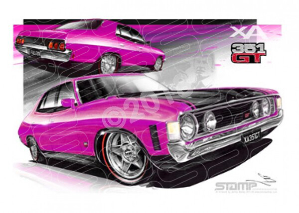 FORD XA GT FALCON SEDAN WILD PLUM A2 FRAMED PRINT (FT084)