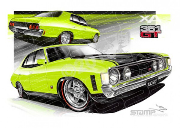 FORD XA GT FALCON SEDAN LIME GLAZE A2 FRAMED PRINT (FT085)