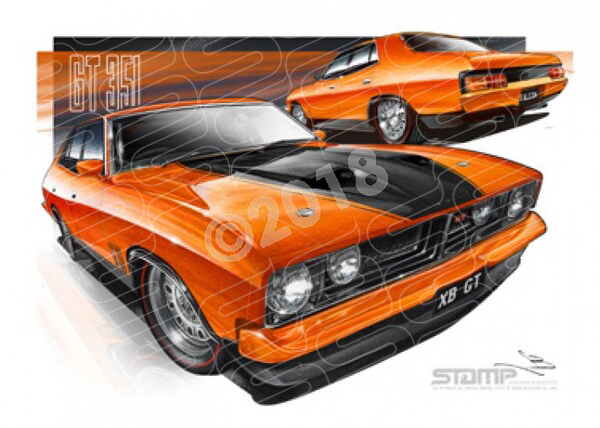 FORD XB GT FALCON SEDAN TANGO ORANGE A2 FRAMED PRINT (FT090)