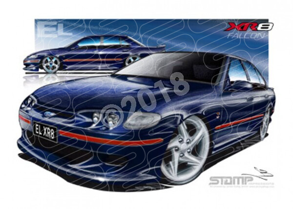 XR8 EL XR8 EL XR8 FALCON SEDAN BLUE A2 FRAMED PRINT (FT128)