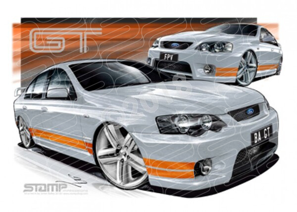 FPV BA GT BA GT LIGHTNING STRIKE ORANGE STRIPES A2 FRAMED PRINT (FV004)