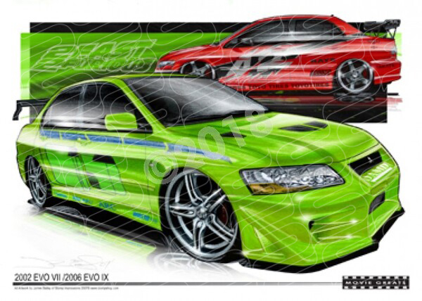 MITSUBISHI EVO FAST AND FURIOUS A2 FRAMED PRINT (M008)