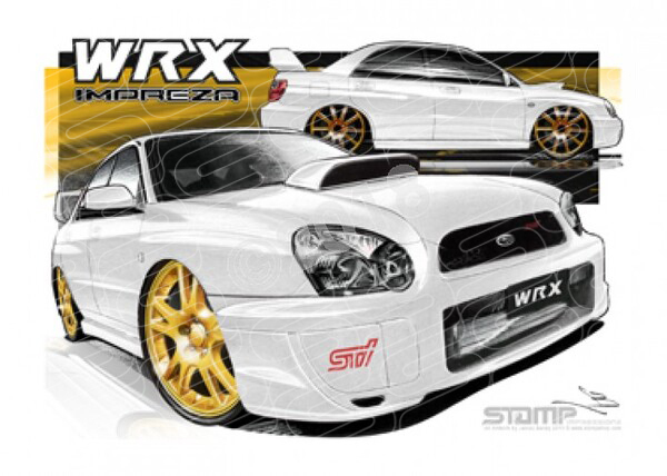 Imports Subaru WRX 2004 STI IMPREZA WHITE A2 FRAMED PRINT (S024)