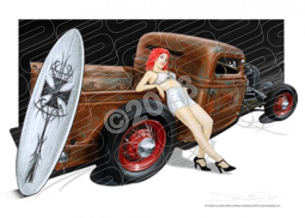 Hot Rod ROD PICKUP 39 PIN UP A2 FRAMED PRINT (Z002)