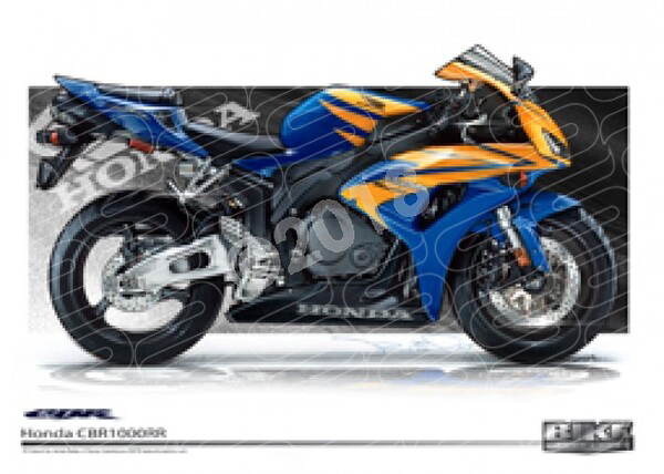 Bikes HONDA CBR 1000RR BLUE/YELLOW A2 FRAMED PRINT (T007)