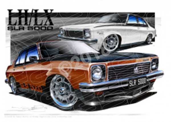 HOLDEN TORANA SLR5000 BROWN/WHT A2 FRAMED PRINT (HC180)