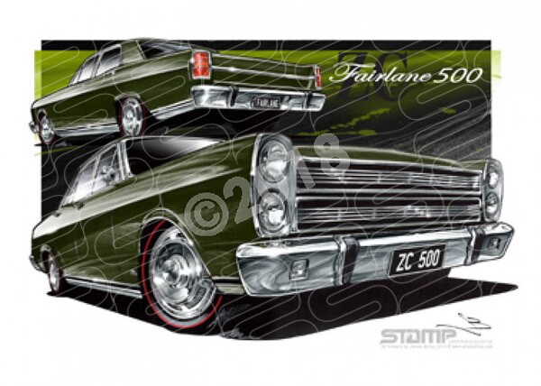 FAIRLANE 500 1969 ZC FORD 500 FAIRLANE REEF GREEN A2 FRAMED PRINT (FT200C)