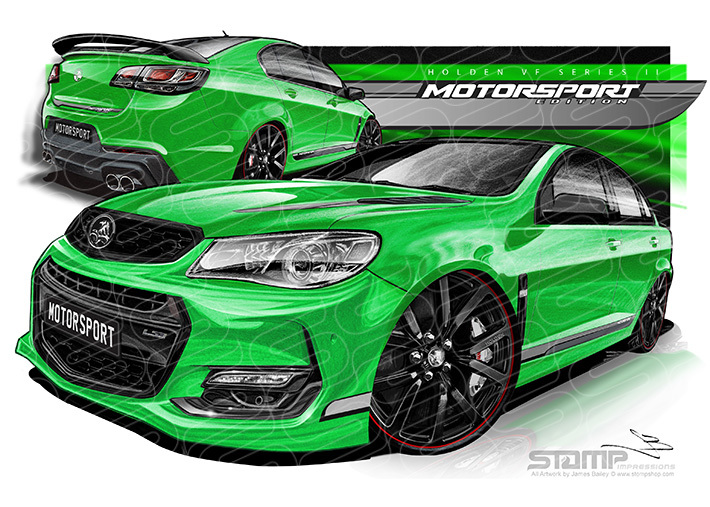 HOLDEN COMMODORE VF II MOTORSPORT EDITION SPITFIRE GREEN (WING) A1 STRETCHED CANVAS