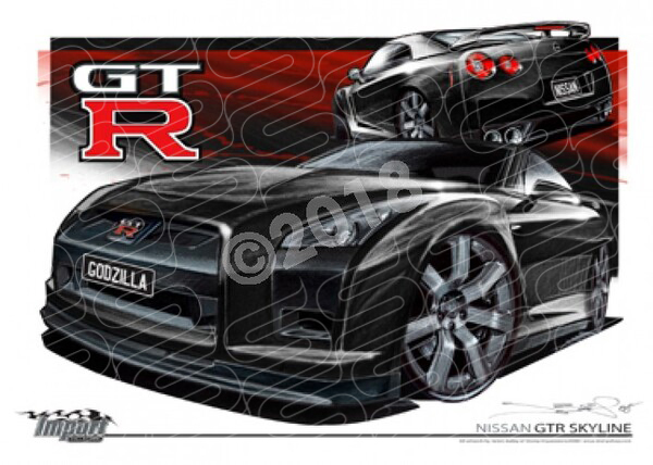 Imports Nissan NISSAN GTR BLACK 2009 A1 STRETCHED CANVAS (S037B)