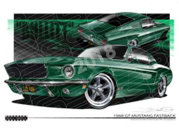 BULLITT 1968 FASTBACK MUSTANG A1 STRETCHED CANVAS (M020)