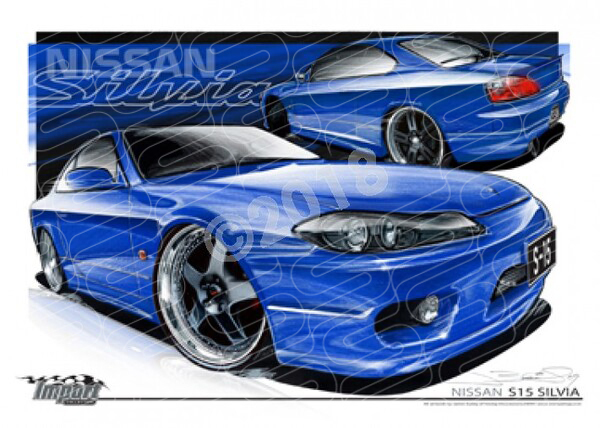 Imports Nissan S15 SILVIA BLUE A1 STRETCHED CANVAS (S048)