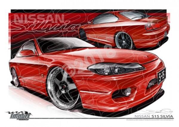 Imports Nissan S15 SILVIA RED A1 STRETCHED CANVAS (S050)