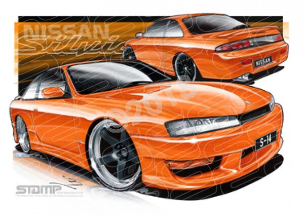 Imports Nissan S14 SILVIA ORANGE A1 STRETCHED CANVAS (S062)