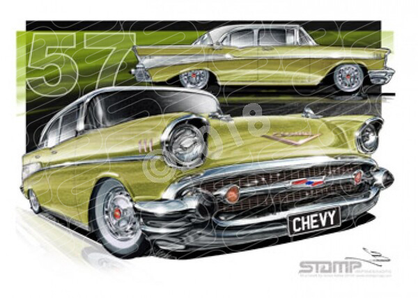 Classic 57CHEV 4DR LAUREL GREEN A1 STRETCHED CANVAS (C030)