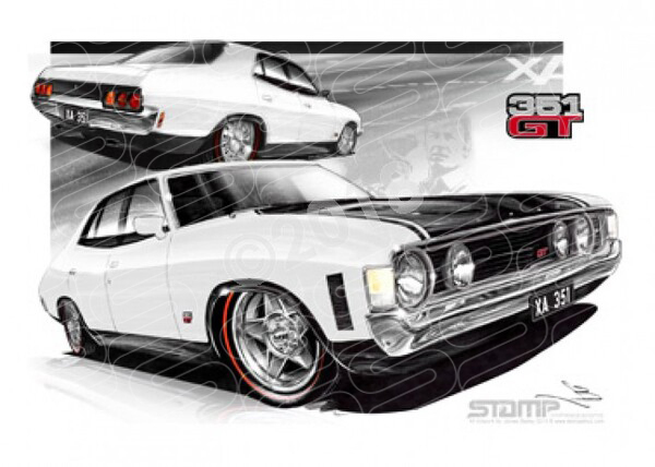 FORD XA GT FALCON SEDAN ULTRA WHITE A1 STRETCHED CANVAS (FT089A)