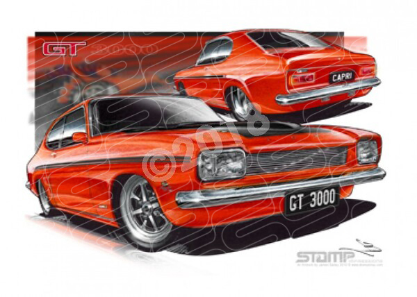 Compact FORD CAPRI GT VERMILLION FIRE A1 STRETCHED CANVAS (FT159B)