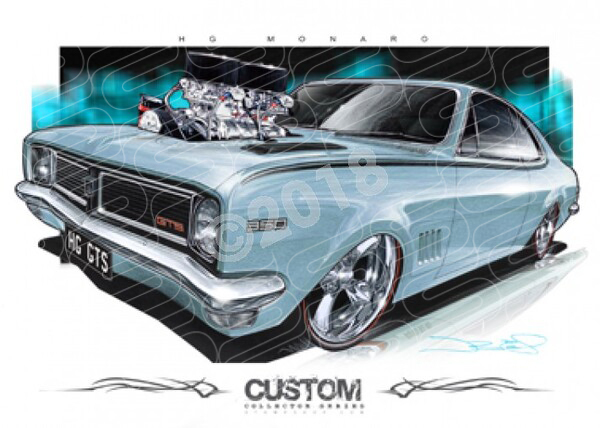 HG HOLDEN MONARO SILVER MIST GREEN BLOWN A1 STRETCHED CANVAS (D050)