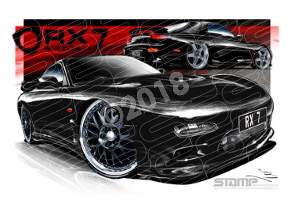 Imports Mazda RX7 GEN 3 BLACK A1 STRETCHED CANVAS (S005E)