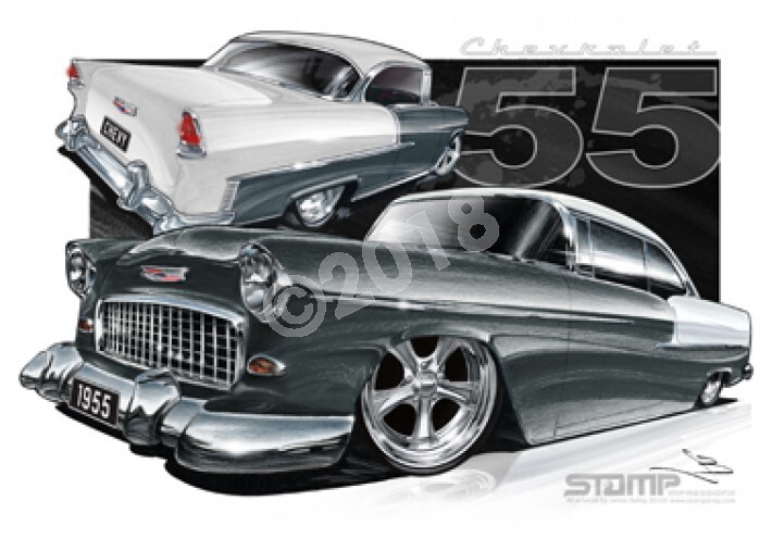 Classic 55 CHEVY SHADOW GREY/IVORY A1 STRETCHED CANVAS (C002I)