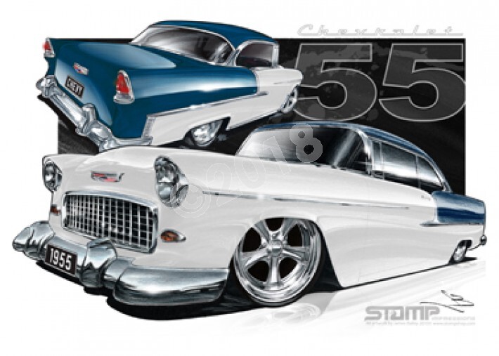 Classic 55 CHEVY IVORY/GLACIER BLUE A1 STRETCHED CANVAS (C002K)