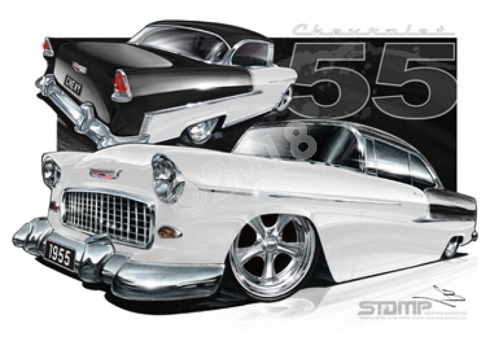 Classic 55 CHEVY ONYX BLACK/IVORY A1 STRETCHED CANVAS (C002L)