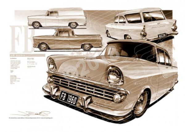 1960 HOLDEN FB COMPILATION SEPIA TONE A1 STRETCHED CANVAS (HL29)