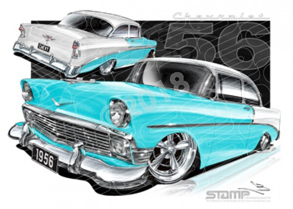 Classic 56 CHEVY IVORY/NASSAU A1 STRETCHED CANVAS (C003C)