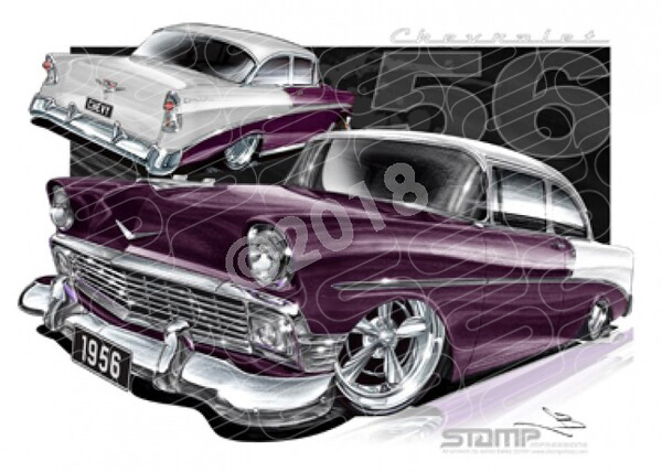 Classic 56 CHEVY IVORY/DUSK PLUM A1 STRETCHED CANVAS (C003F)