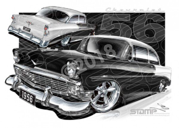 Classic 56 CHEVY IVORY/ONYX BLACK A1 STRETCHED CANVAS (C003H)