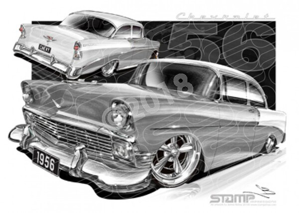 Classic 56 CHEVY IVORY/DAWN GREY A1 STRETCHED CANVAS (C003J)